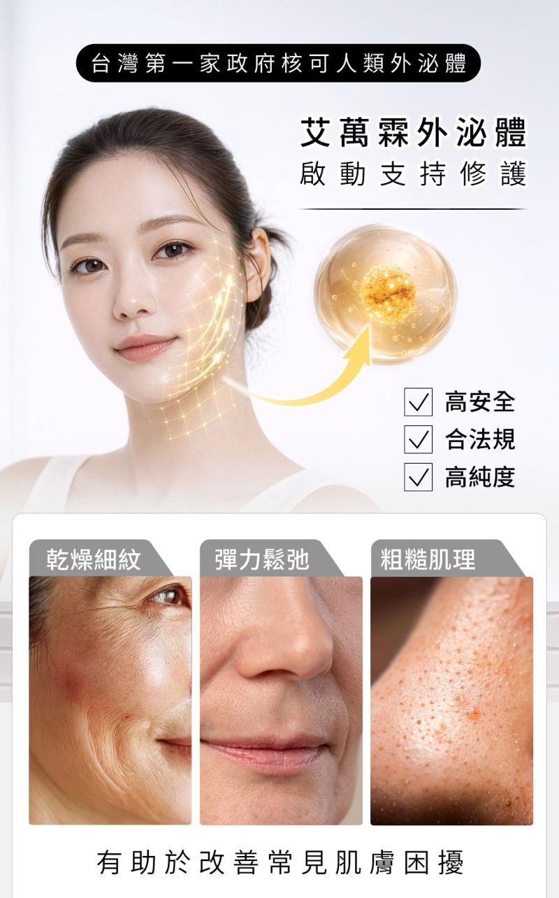 台灣第一家政府核可人類外泌體,艾萬霖外泌體有效改善細紋、鬆弛與粗糙